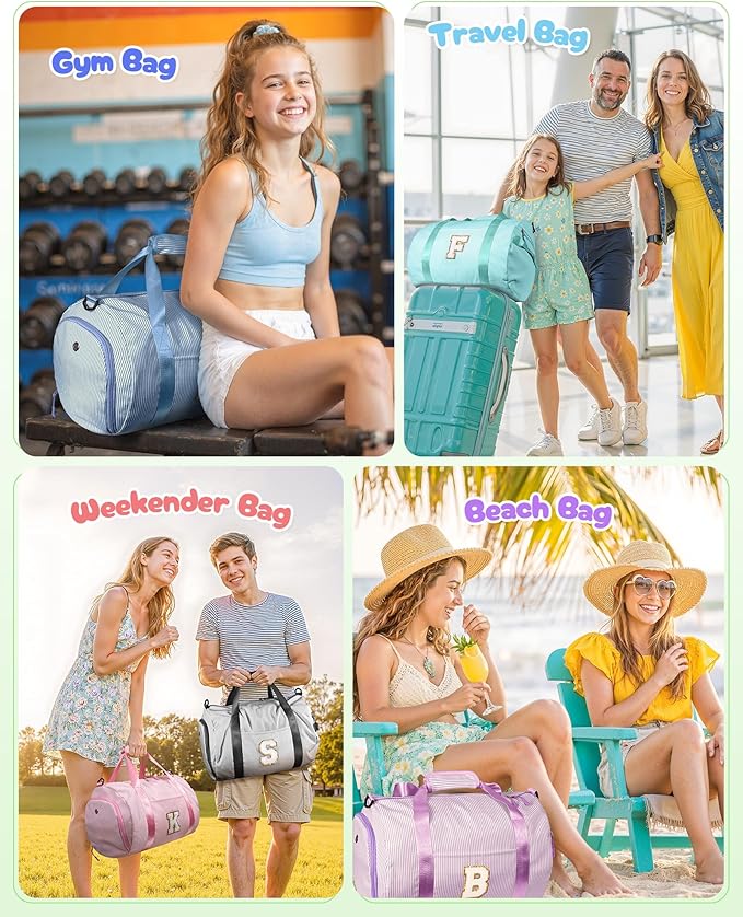 Gifts for 10 Year Old Girl, Girls Travel Duffle Bag, Kids Initial Overnight Bags with Shoe Compartment, Personalized Weekend Bag with Makeup Pouch, Trendy Stuff (Letter G)