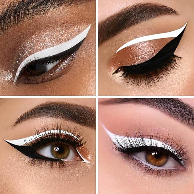 docolor Eyeliner, 2PCS White Liquid Eyeliner Waterproof Eye Liner Pen Super Slim Precise All Day White Eye Pencils Professional Makeup Liquid Eye Liner Pencil for Women