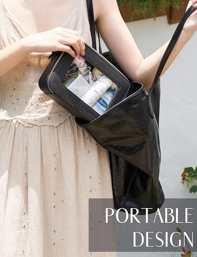 Popvibe Clear Makeup Bag Travel Cosmetic Case Transparent Toiletry Bag with Zipper, Portable Make Up Organizer Traveling Compact Car Bag for Essentials