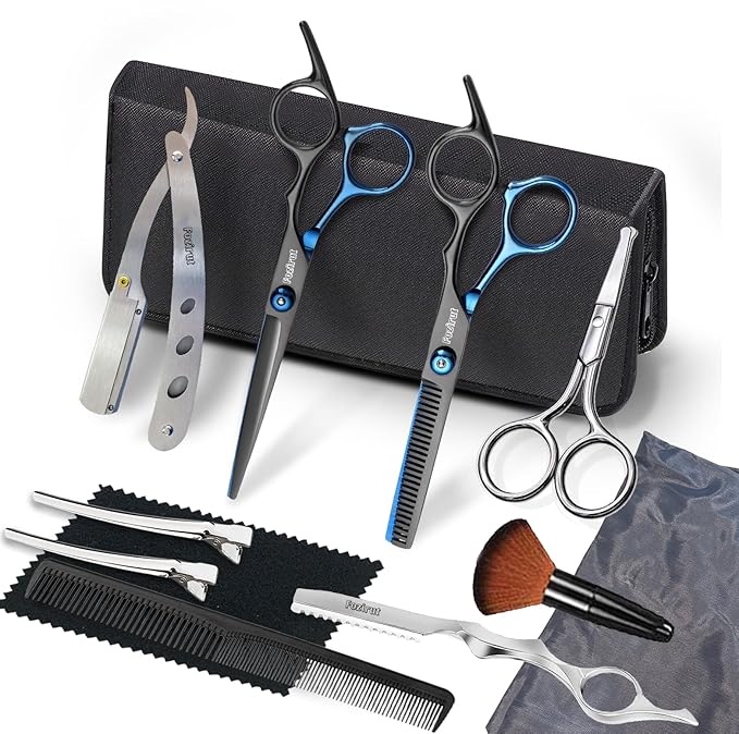 Hair Cutting Scissors Barber Shears Kit, Fozirut Professional Hair Trimming Scissors Thinning Shears Set, Salon Hairdresser Scissors Blending Shears Haircut Kit, Barber Accessories Haircutting Tools