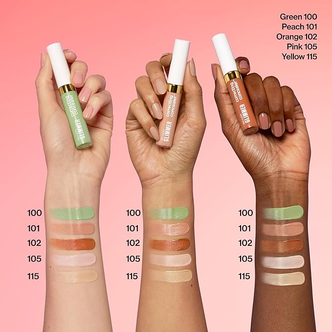 Revlon Glimmer Correcting Concealer, Liquid Under Eye Makeup, Made with Caffeine, Vitamin C, & Stevioside, 102 Orange, 0.3 fl oz