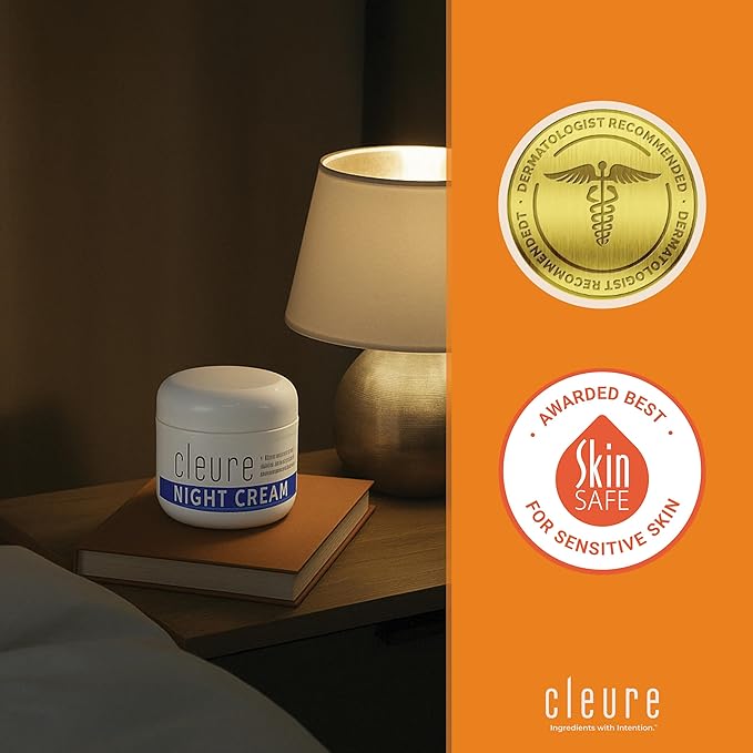 Cleure Hyaluronic Acid & Shea Butter Anti-Aging Night Cream for Sensitive Skin, Gluten, Salicylate, Paraben & Fragrance Free (2 oz, Pack of 2)