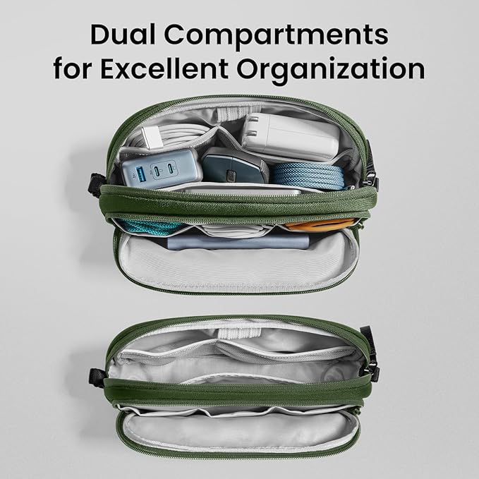tomtoc Electronic Organizer Travel Case, Water Resistant Dual Compartment Tech Pouch Cable Organization Storage Bag for Charger, Cord, Phone, Hard Drive, Power Bank, Accessories Travel Essentials