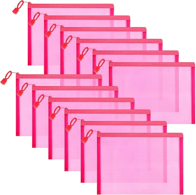 12 Pieces Zipper Nylon Mesh Pouch, Mesh Cosmetic Bags Makeup Bags Pencil Case, Multipurpose Travel Bags for WB06 Wb06
