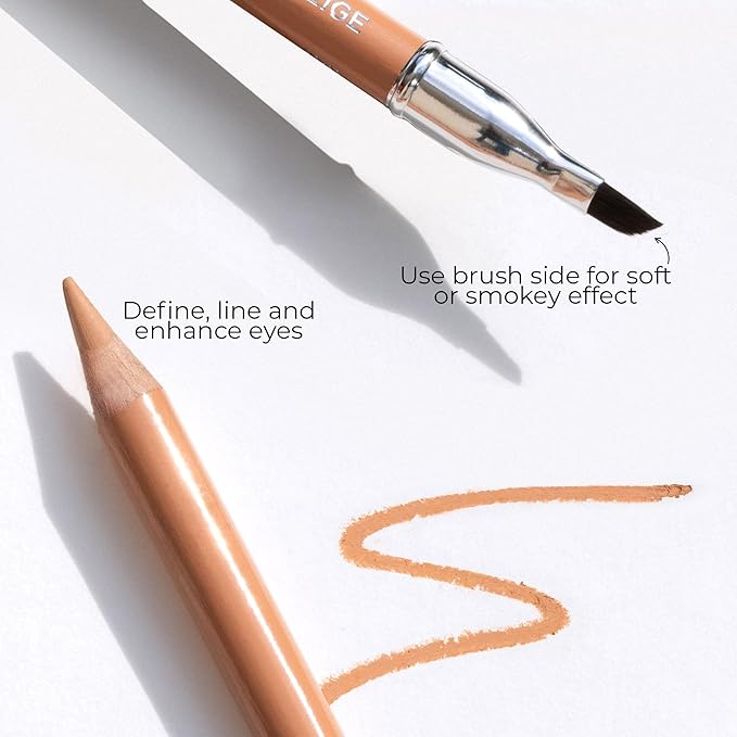 FITGLOW Beauty Vegan Eyeliner Pencil | Long-Lasting Eye Liner with Blending Brush | Smudge-Proof Eyeliner | Sensitive Eye Makeup | Natural, Clean & Cruelty-Free Eye Pencil | Brightening Beige, 1.1g