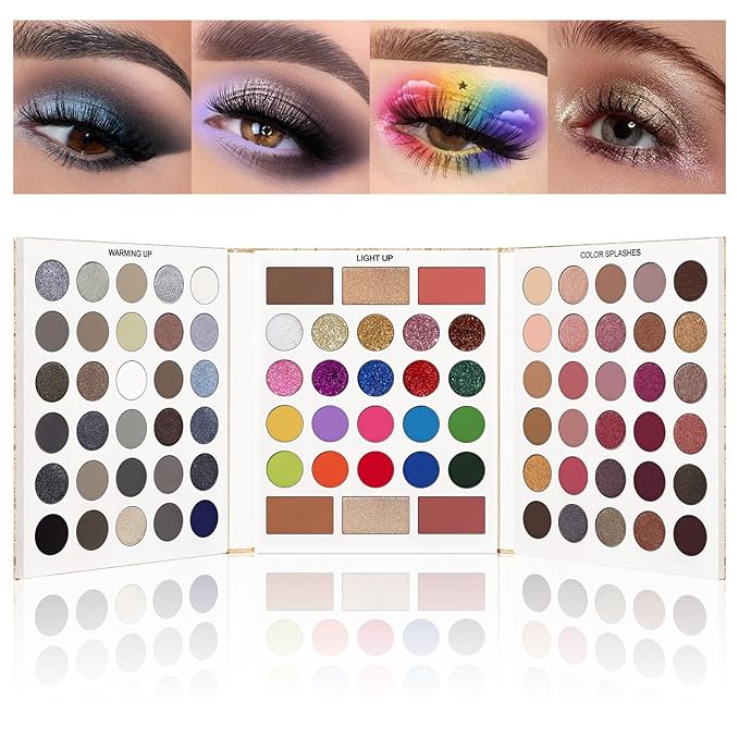 UCANBE Eyeshadow Makeup Palette 86 Colors, Matte Black Grey Silver Smokey Goth Eye Shadows+Chunky Pressed Glitters+Bright Colorful Neon Shades+Rosy Rusty Neutrals for Every Day & Halloween Make Up