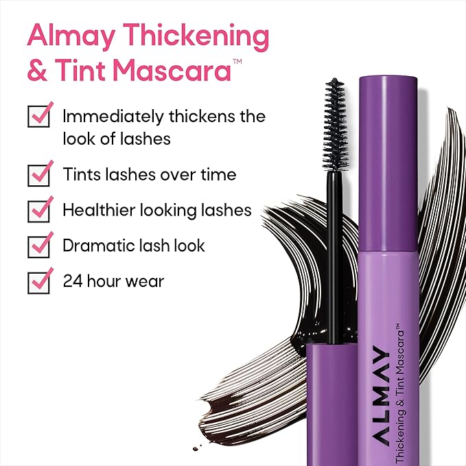 Almay Thickening & Tint Mascara, Instant Soft Full Volume, Conditions & Darkens Natural Lashes Over Time, No Flaking or Clumping, 402 Black, 2 count