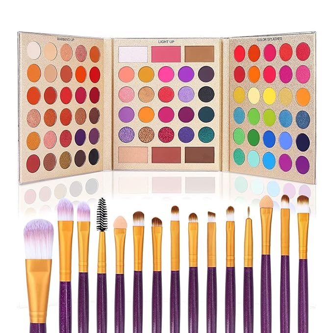 UCANBE Makeup Eyeshadow Palette + 15Pcs Brush Set, Pigmented 86 Colors Make Up Pallet with Brushes, Matte Shimmer Glitter Palettes Valentine's Gift Kit, Eye Shadow Highlighter Contour Blush Beauty Kit