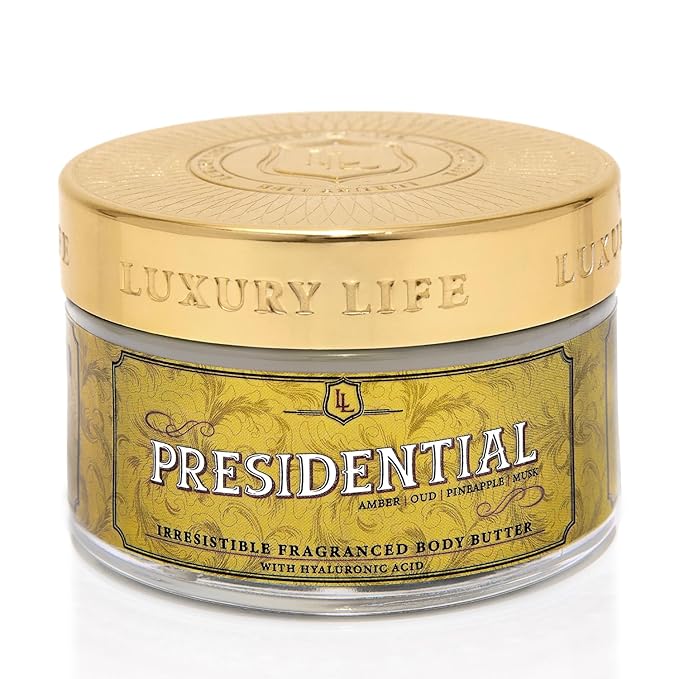 LUXURY LIFE BUTTER - Irresistibly Scented Body Butter with Hyaluronic Acid for Ultimate Moisture. Luxurious Natural Fragrance. Hydrates for a Non-Greasy Glamorous Glow, Presidential, 5 oz.
