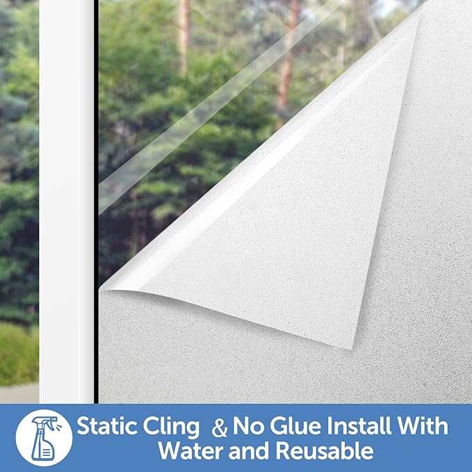 HIDBEA Frosted Window Privacy Film - Non Adhesive Static Cling Glass Stickers Sun UV Blocking Heat Control Door Covering Decals for Home Office, 45.3 x 236.2 Inch