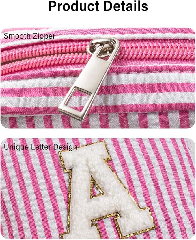 LETGO Personalized Birthday Gifts for Women Teacher, Initial Cute Pink Cosmetic Makeup Bag Pouch Case Travel Toiletry Make Up Bag for Women Friends Female Friendship Girlfriend Wife Gifts Idea