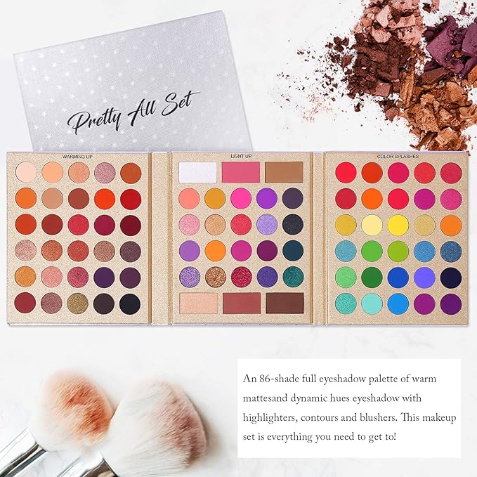UCANBE Pretty All Set Eyeshadow Palette Holiday Set Pro 86 Colors Makeup Kit Matte Shimmer Eye Shadow Highlighters Contour Blush Powder All In One Valentine's Gift Makeup Pallet