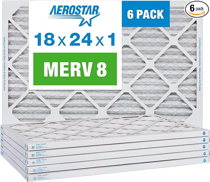 Aerostar 18x24x1 MERV 8 Air Filter, Pleated AC Furnace HVAC Filters, by AirFiltersDelivered