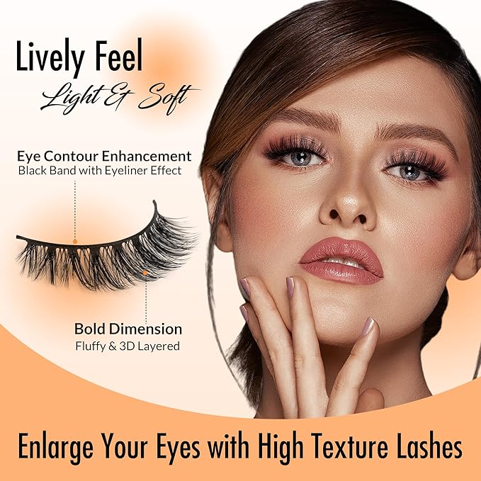 Bepholan Self Adhesive Eyelashes Natural Look No Glue Need Eyelashes,Press On Lashes,Reuseable Waterproof Fake Eyelashes Wispy with Tweezer 3 Pairs Eyelashes of 6 Pairs Adhesive Strips