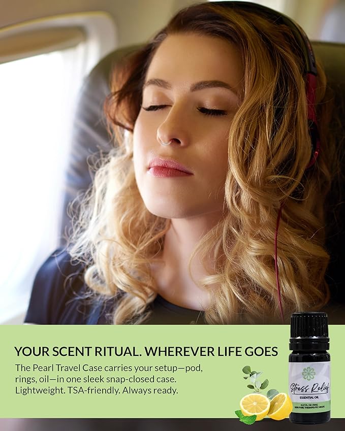 Essence Pearl Travel Case - Wearable Aromatherapy Kit with Nasal Diffuser Rings, Soaking Bay, and 5mL Essential Oil – Portable Wellness Gift Set for On‑The‑Go Self Care