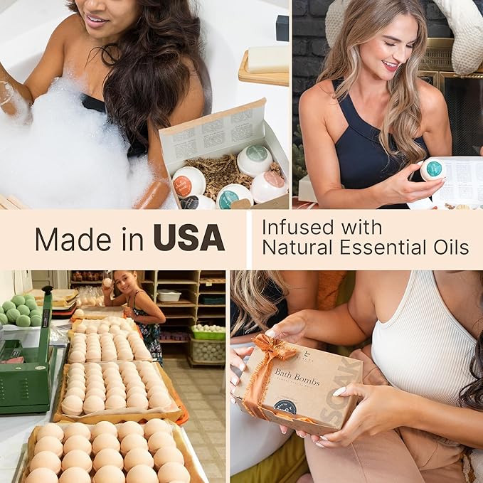 Bath Bombs Gift Set, USA Made with Organic & Natural Ingredients, Christmas Stocking Stuffers for Women & Men, Relaxing Spa Gifts, Wife Stocking Stuffers