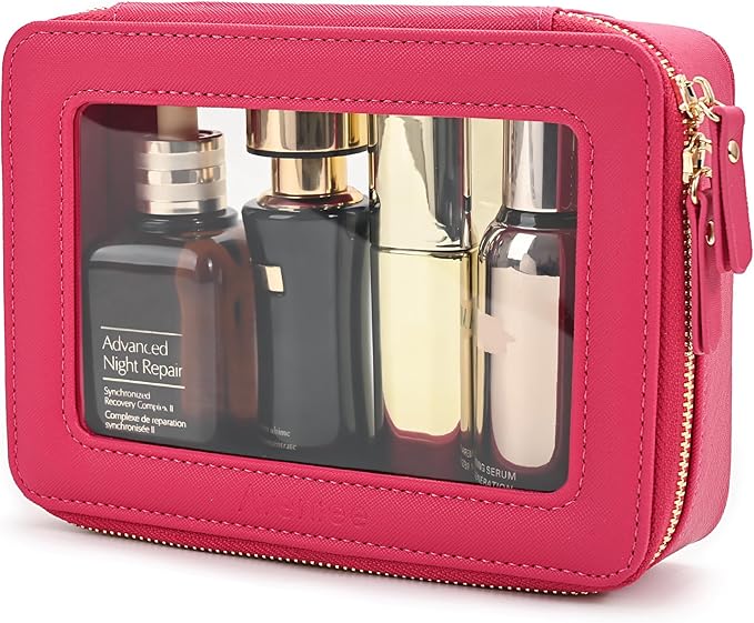 Aveniee Clear Makeup Bag Organizer,Travel Toiletry Bag for Women,Waterproof Cosmetic Pouch with Zippers,Car Accessories Organizers and Storage Case,Hotpink