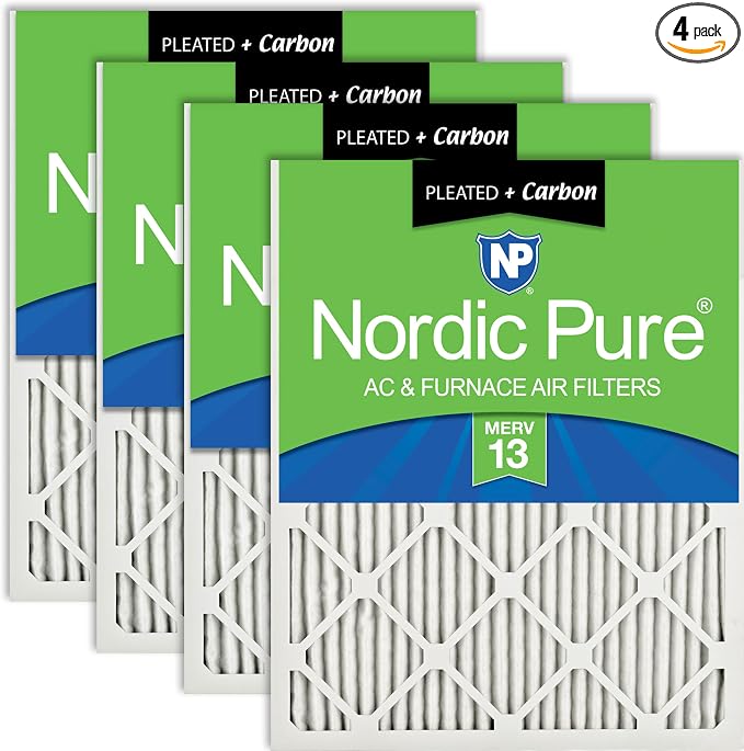 Nordic Pure 16x20x1 Pleated Air Filters MERV 13 Plus Carbon 4 Pack by NordicPure