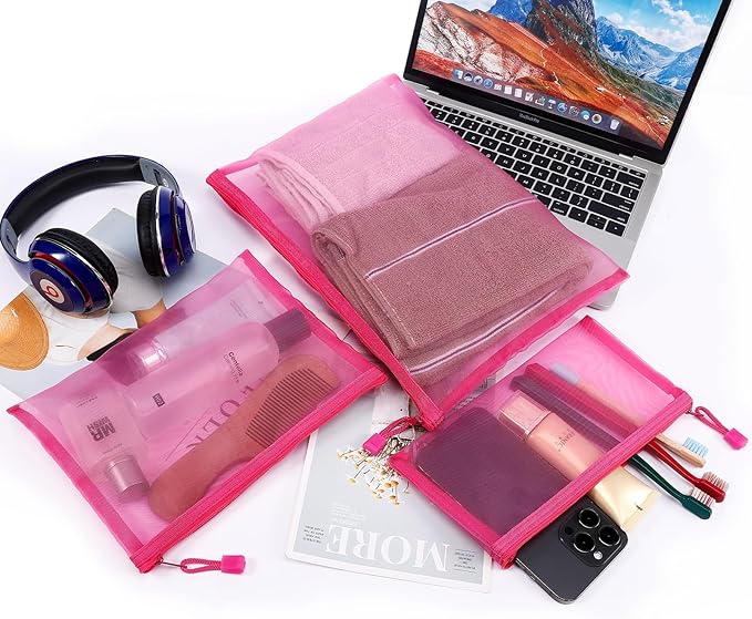 12 Pieces Zipper Nylon Mesh Pouch, Mesh Cosmetic Bags Makeup Bags Pencil Case, Multipurpose Travel Bags for Cosmetic School Office Supplies and Travel Accessories (Grey, Assorted Sizes)