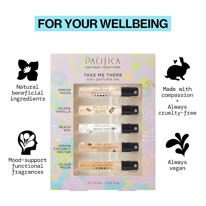Pacifica Beauty, Take Me There Spray Perfume Trial Set, 5 Scents, Fragrance Sampler Gift Set, Natural & Essential Oils, Clean, Vegan & Cruelty Free