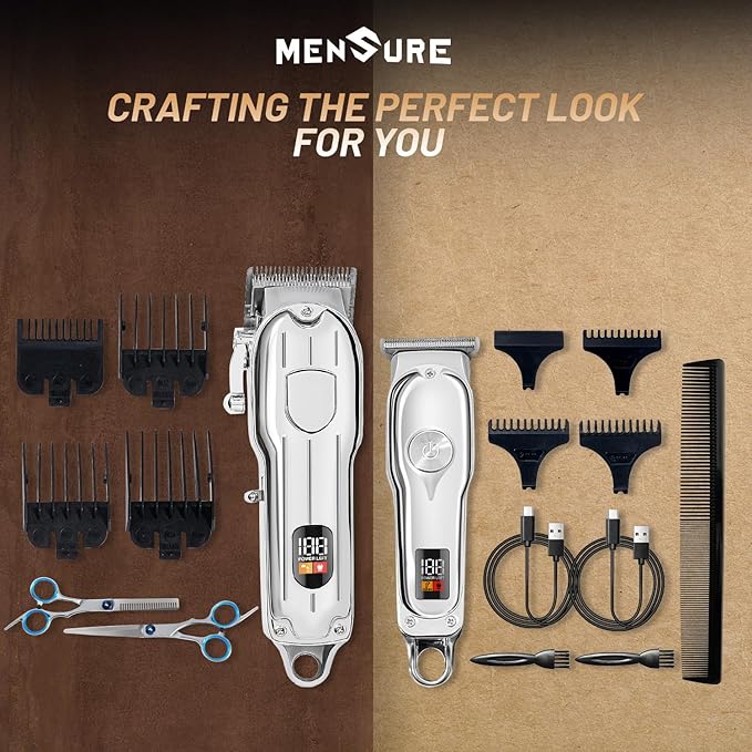 Mensure Hair Clippers for Men, Home Haircut Kit with Scissors, Comb & Guide Combs, Cordless Hair Trimmer Set for Family Use