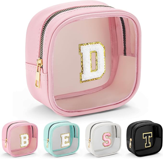 YOOLIFE Mini Makeup Bag | Clear Makeup Bag Toiletry Case | Travel Transparent Cosmetic Bag | Portable Make Up Organizer | Small Cosmetic Bag for Purse | Teacher Daughter Gifts | Pink D
