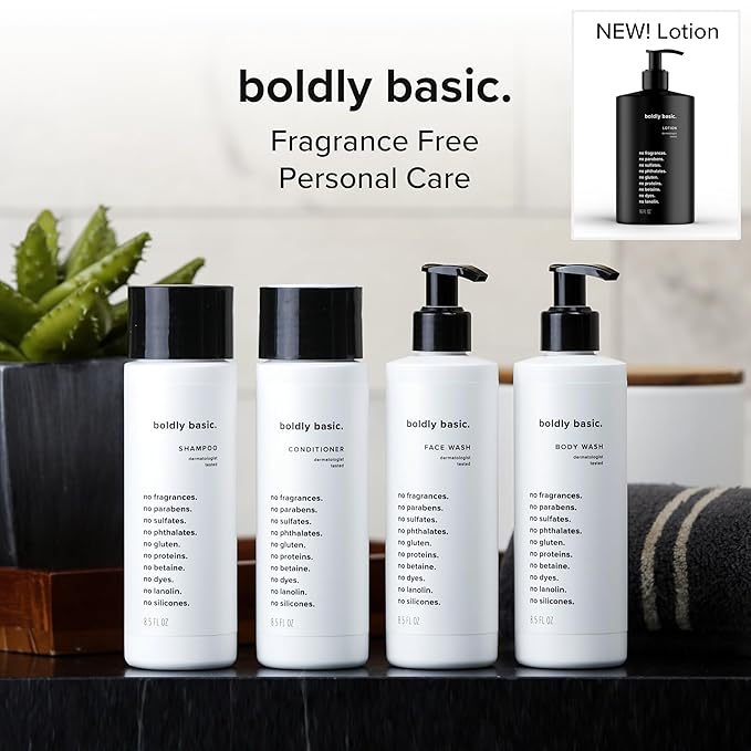 Boldly Basic Fragrance Free Body Wash - Gentle Bodywash on Sensitive Skin - Unscented Shower Gel - Dermatologist Tested - No Sulfates, Parabens or Gluten - Non Comedogenic and Hypoallergenic