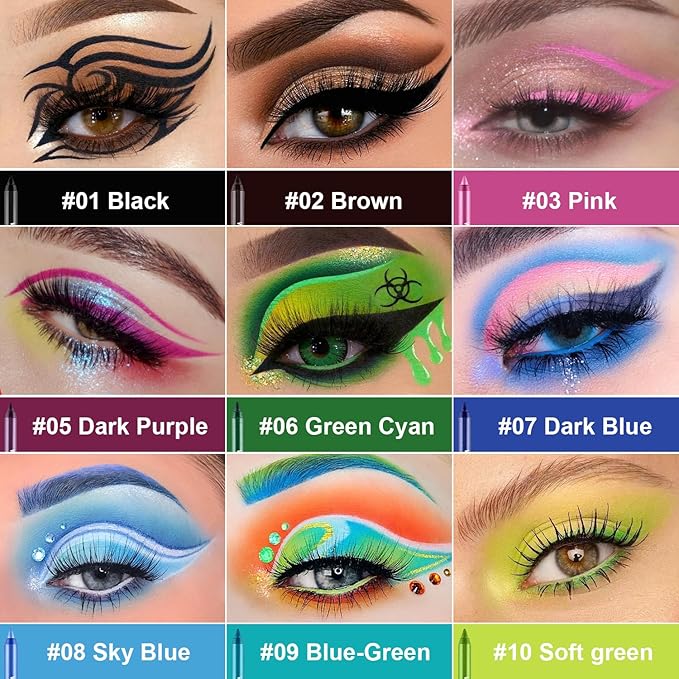 Colorful Eyeliner Pen Set, 15Colors Eye Shadow Pencil, Pearl Eyeliner Kit Metallic Glitter Colored Eye liner for Women Eye&Lip Liner Professional Waterproof Eye Makeup