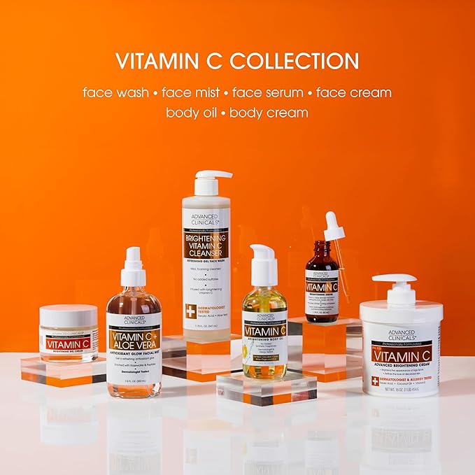 Advanced Clinicals Vitamin C Cream Visibly Brightening Body Lotion | Vitamin C Moisturizer Skin Care Body Cream For Women & Men Helps Visibly Improve Look Of Dark Spots & Uneven Skin Tone, 16 Ounce