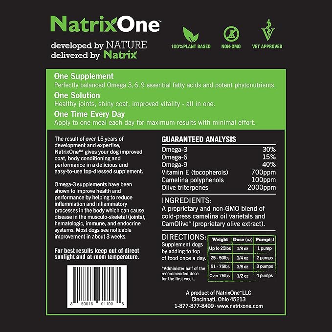 100% Pure Camelina Oil for Dogs, 16 oz - Dog Skin and Coat Supplement All-Natural Supplements, Support Hearts, Joints, Coats, Skin and Anti-inflammatory, Protective Care - Omega 3 by NatrixOne