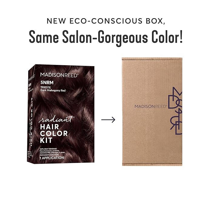 Madison Reed Radiant Hair Color Kit | 5NRM Dark Mahogany Red with Auburn Tones (Trieste Red) for 100% Gray Hair Coverage | Dimensional Permanent Hair Dye | PPD-Free & Ammonia-Free | 2 Pack