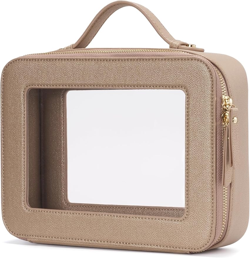 Popvibe Clear Makeup Bag Travel Cosmetic Case Transparent Toiletry Bag with Zipper, Portable Make Up Organizer Traveling Compact Car Bag for Essentials