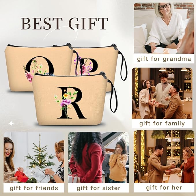 Women Birthday Maid of Honor Monogrammed Gifts for Bride Bridesmaid Sister Friend Her Teacher Makeup Cosmetic Bag with Mirror Mothers Day Christmas Graduation R