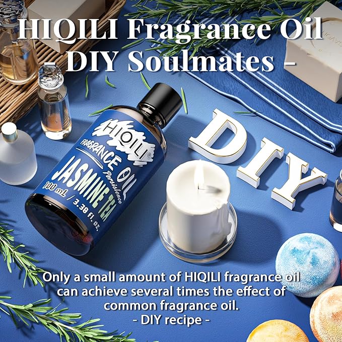 HIQILI Jasmine Tea Essential Oil 100ml - Fragrance Oil for Diffuser, Aromatherapy, Candle Scents for Candle Making, Soap Making - Floral Long Lasting Scent 3.38 Fl Oz