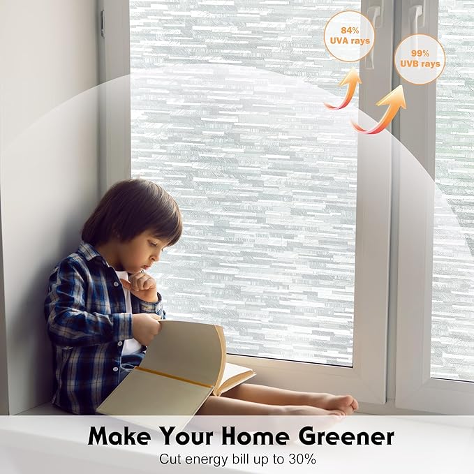 Volcanics Window Privacy Film with Installation Tools, Frosted Glass Window Film, Removable Window Clings for Home Office, Static Cling Opaque Stickers, UV Blocking 35.4 x 78.7 Inches