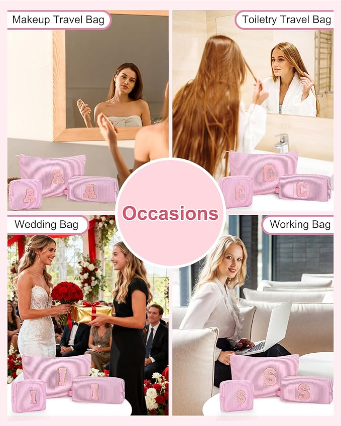 MONSTINA Personalized Initial Makeup Case and Divider for Women,Make Up Case for Girlfriend Bridesmaid Wife,Birthday Gift for Her Cute Toiletry Bag,3PCS,Pink L