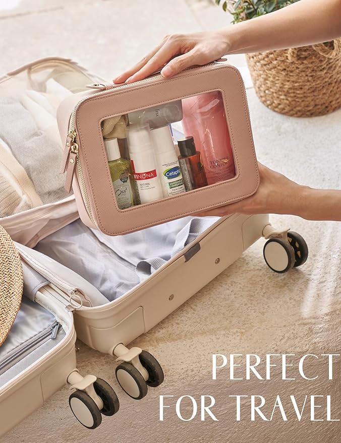 Popvibe Clear Makeup Bag Travel Cosmetic Case Transparent Toiletry Bag with Zipper, Portable Make Up Organizer Traveling Compact Car Bag for Essentials
