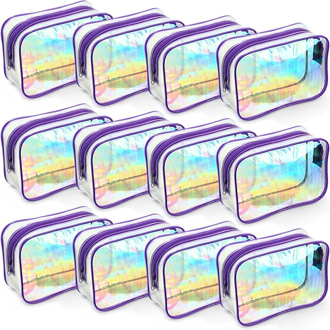 Weewooday 12 Pieces Clear Makeup Bags Cosmetic Storage Bags PVC Zipper Pouches Travel Waterproof Makeup Plastic Case for Women Organizing Toiletries Traveling Bathroom(Medium,Dazzling)