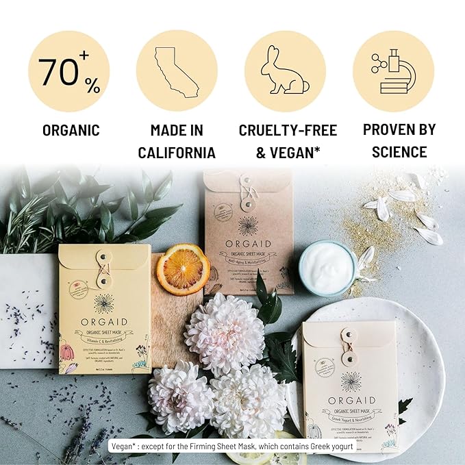 ORGAID Organic Sheet Mask | Made in USA (pack of 4) (Firming & Nourishing)