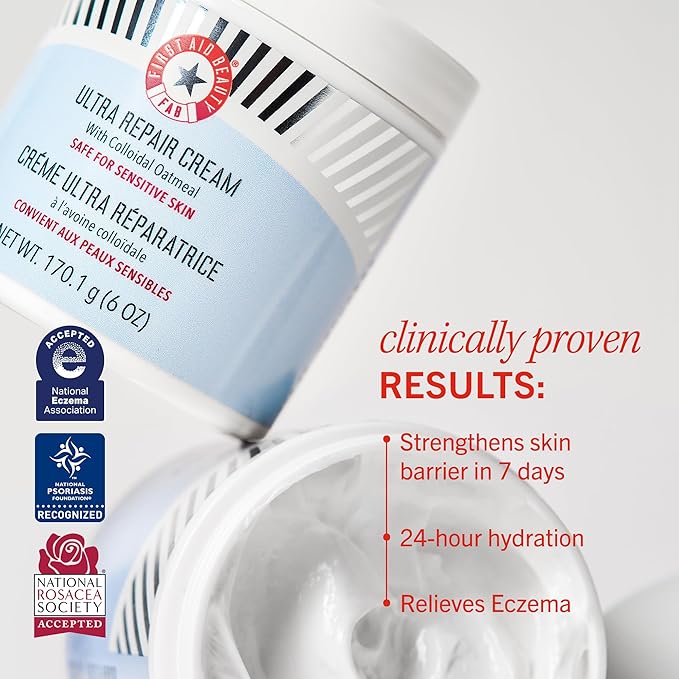 First Aid Beauty - Ultra Repair Face Moisturizer, Everyday Lightweight Non-Comedogenic Formula Helps Soften Skin with Ceramides & Shea Butter, Soothing Colloidal Oatmeal, 1.7 oz, 2 ct