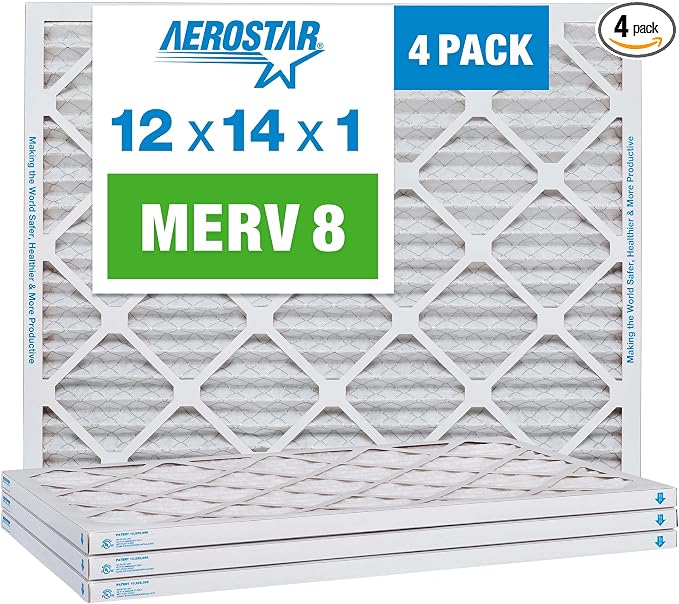 Aerostar 12x14x1 MERV 8 Pleated Air Filter, AC Furnace Air Filter, 4 Pack by AirFiltersDelivered