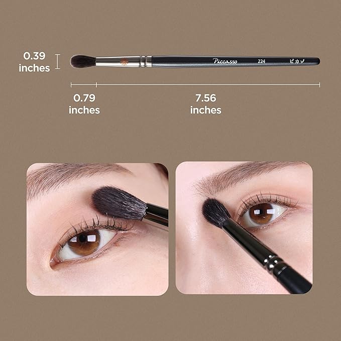 Piccasso 224 Eyeshadow Brush – Korean Eye Makeup Brush with Soft Tapered Bristles for Blending and Nose Contouring, Multi-Use Eye Shadow Brush for Daily Makeup and Shading