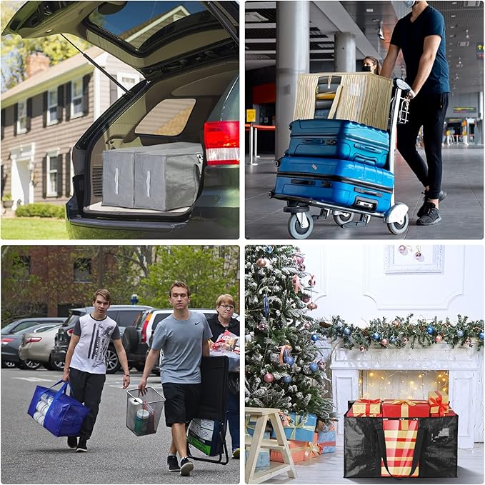 BALEINE 6-Pack Oversized Moving Bags with Reinforced Handles, Heavy-Duty Storage Tote Moving Supplies for Packaging, Camping (Black w/Window, 6-Pack)