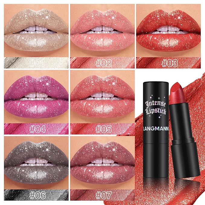 Jolilab 2 Pcs Sparkling Lipstick Lip Gloss Long Lasting Waterproof Moisturizer Lip Balm Glitter Shimmer Metallic, Diamond Shiny Bold Glow Goth Lipstick for Women Girls, Non-sticky