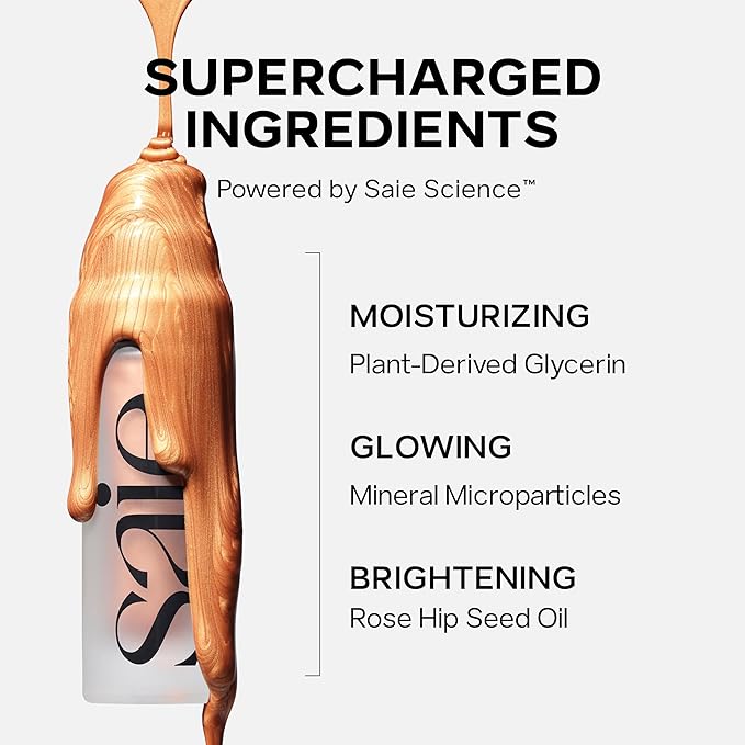 Saie Glowy Super Gel - Hydrating Makeup Primer and Illuminating Glow Serum Enriched with Vitamin C and Squalane Oil - All-Over Liquid Highlighter Makeup for Instant Glass Skin - Roseglow (1 oz)