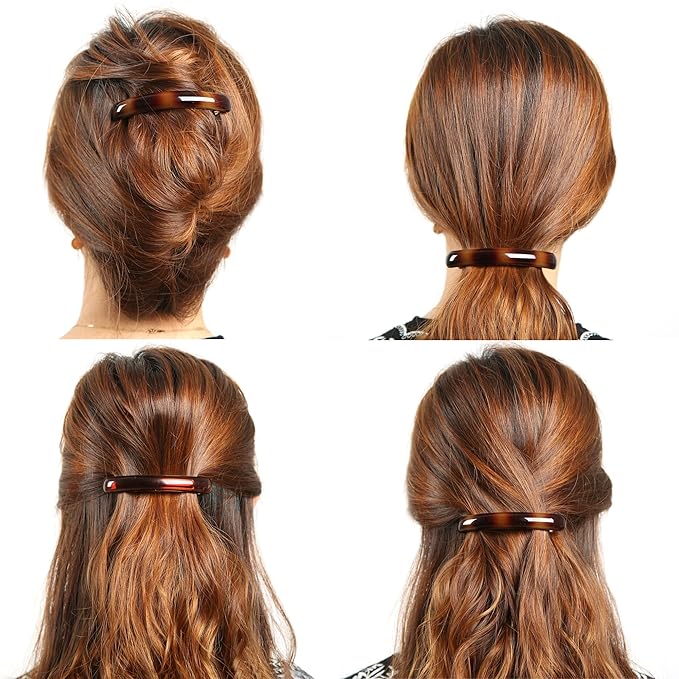 Stylish Tortoise Shell Hair Clip - Autoclasp Barrettes For Styling in an Updo, Bun, Ponytail - Strong Korea Made Accessory for Thick, Medium Volume Hair - Set of 3 Pieces, 3 Colors