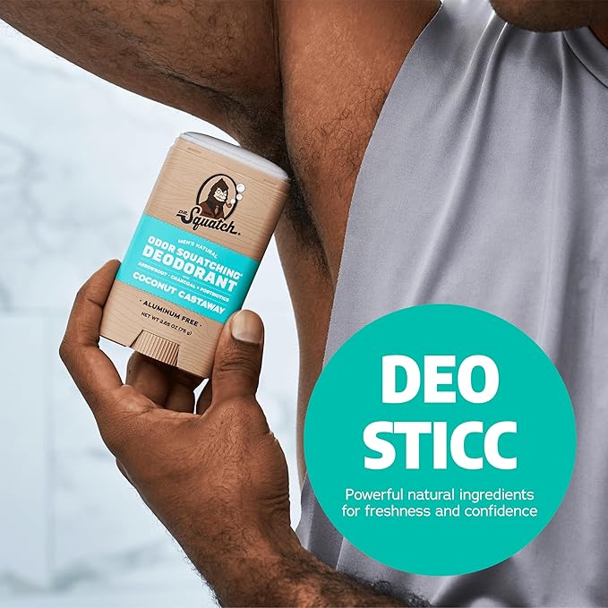 Dr. Squatch Natural Deodorant for Men - Odor-Squatching Aluminum Free - Coconut Castaway (2.65 oz, 3-Pack)