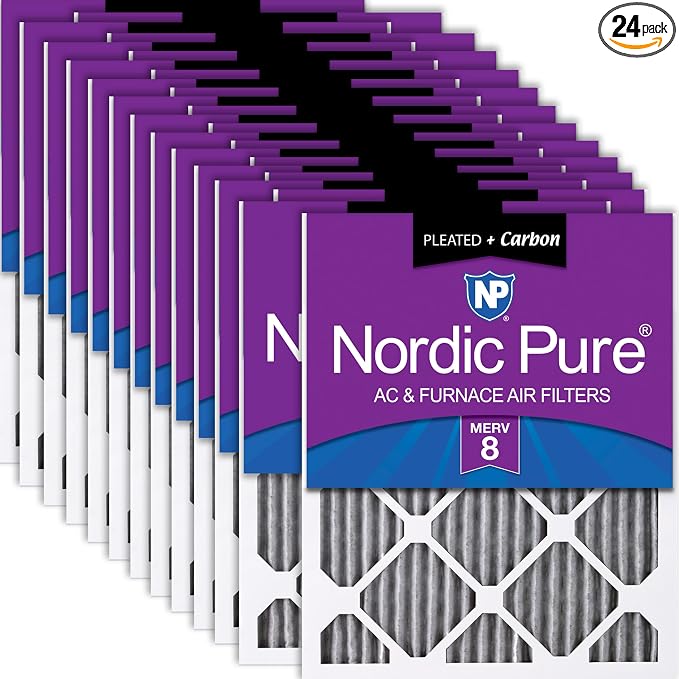 Nordic Pure 12x12x1 Furnace Air Filters MERV 8 Pleated Plus Carbon 24 Pack by NordicPure