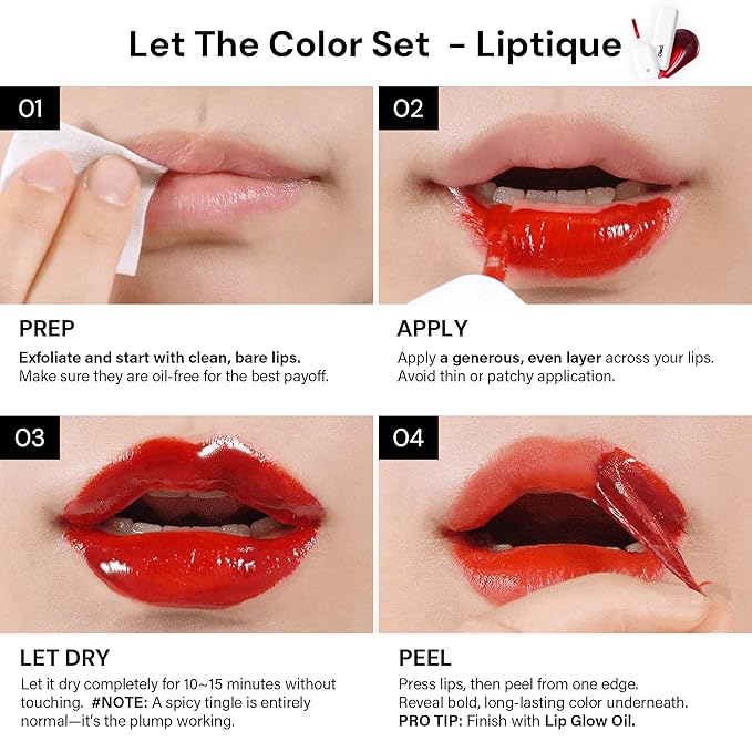 Liptique Korean Lip Stain Peel Off - 24 Hour Long Lasting Lip Tattoo, Waterproof & Transfer Proof, Nourishing & Hydrating Lip Tint for Women, Instant Plumping Lip Tints Peel Off (004 ROSITE)