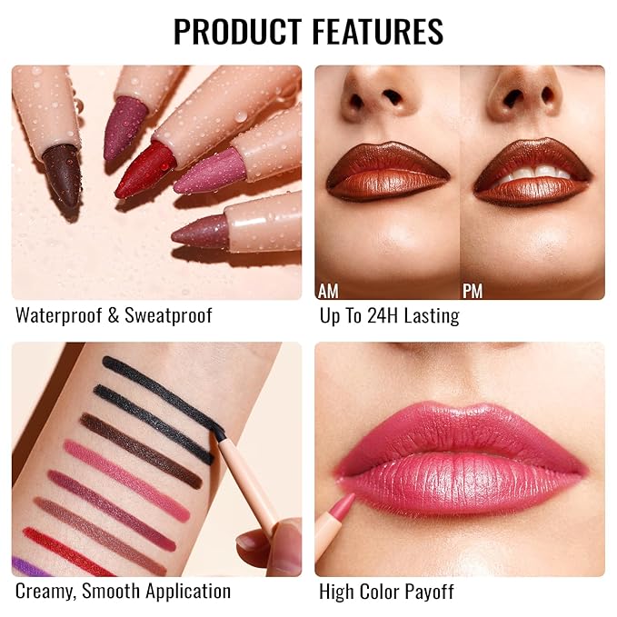 Oulac Lipstick & Lipliner Set 3PCS High Impact Lipcolor with Moisturizing Formula, Vegan Beauty, Full-Coverage Lip Color, Gift Lipstick for Women, LL05+05+GM12